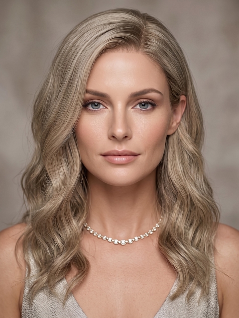 Glamvigor Hybrillia Blend Human Hair Natural Ash Brown wavy Lace Part Wig GLP010