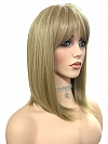 Trendy Ash Blonde mid-length with full wispy bangs Synthetic Lace Part Wig glp034