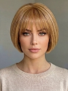 Glamvigor Hybrillia™ Blend Human Hair  Cute Light Brown with Blonde Highlights Short Bob with Bangs  Wig (Basic Cap) GBC010
