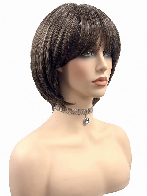 Glamvigor Hybrillia Blend Human Hair Chic Medium Brown Evenly Blended with Light Honey Brown Wig (Basic Cap) GBC008