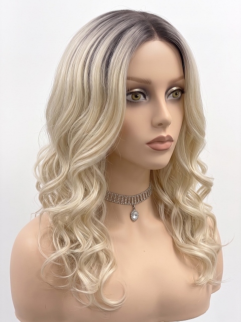 Glamvigor Hybrillia Blend Human Hair Perfect light  Blonde ombre  long, soft, undulating wavy  Lace Part Wig GLP051