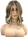 Medium Brown base with Light Golden Blonde highlights loose beach wavy synthetic Lace Part  wig glp041