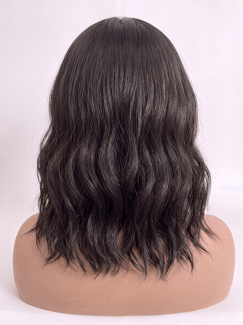 Glamvigor Hybrillia Blend Human Hair  black shoulder-length wavy PRE-CUT Lace Part Wig GLP080
