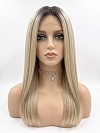 Glamvigor Hybrillia Blend Human Hair  Platinum with Shaded Roots long staright Lace Part Wig GLP066