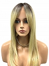 Trendy blonde ombre mixed gold lighlights Medium length with bangs Synthetic Lace Part Wig GLP008
