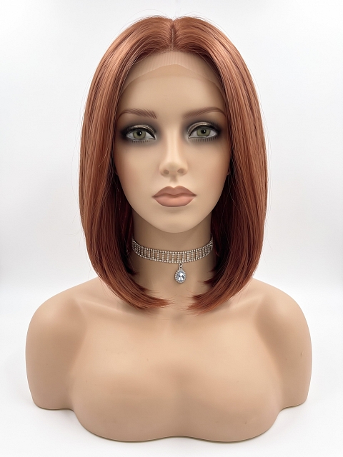 Glamvigor Hybrillia Blend Human Hair Dark Auburn Evenly Blended with Ruby Red classic chin length bob  wig glp033