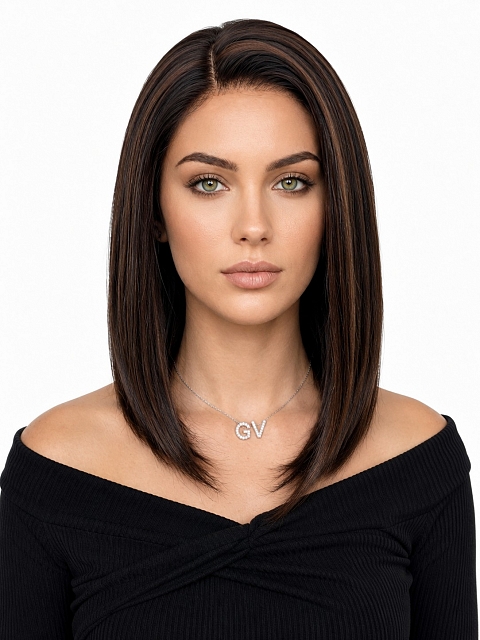 Glamvigor Hybrillia™ Blend Human Hair Soft Black with Gold-Red Highlights shoulder-length bob Lace Part Wig GLP031