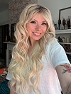 Glamvigor Hybrillia™ Blend Human Hair Milkshake Blonde ombre long layered wavy with Bangs Wig (Basic Cap) GBC025
