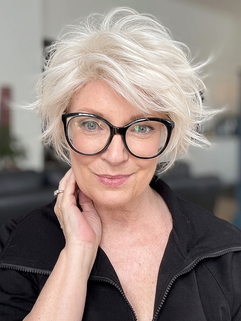 Glamvigor Hybrillia Blend Human Hair Cool Platinum Blonde with Almost White Highlights layered and voluminous short Wig (Basic Cap) GBC017