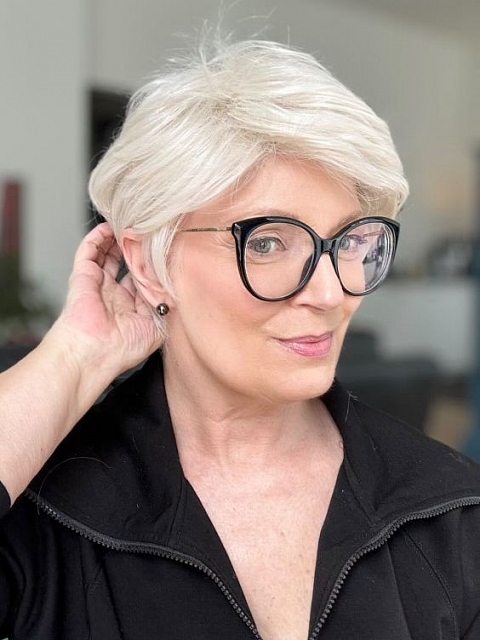 Cool Platinum Blonde with Almost White Highlights layered and voluminous short Synthetic Wig (Basic Cap) GBC017