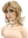 Dark Blonde Evenly Blended with Pale Blonde Highlights and Dark Roots mid-length shag with layered Synthetic Wig (Basic Cap) GBC020