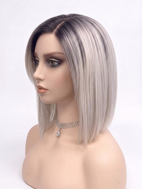  Glamvigor Hybrillia Blend Human Hair ICED BLONDE WITH Dark Roots Straight PRE-CUT Lace Part Wig GLP078
