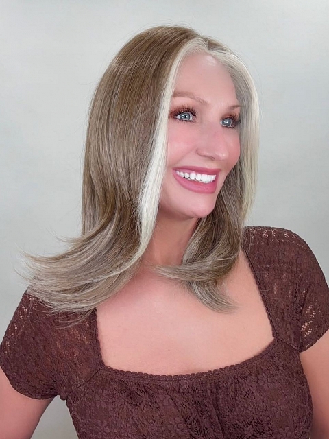 Light Ash Blonde Blended with Cool Platinum Blonde with side-sweeping  fringe synthetic wig glp035