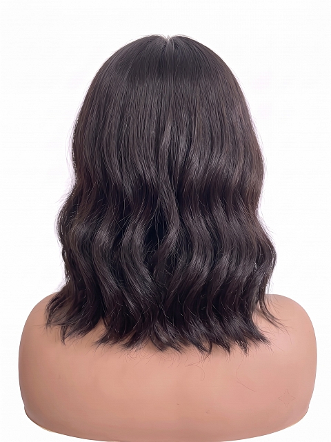 Glamvigor Hybrillia Blend Human Hair  black shoulder-length wavy PRE-CUT Lace Part Wig GLP080