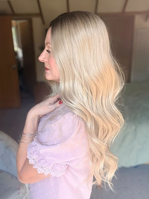 Glamvigor Hybrillia™ Blend Human Hair Blonde ombre long layered loose wavy Lace Part Wig GLP062