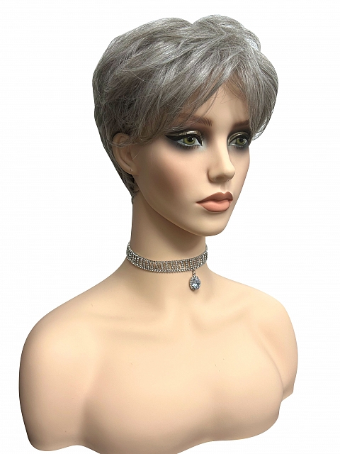 Perfect Pure Silver White and Pearl Platinum Blonde Blend short  cut with layers Synthetic Wig (Basic Cap) GBC012