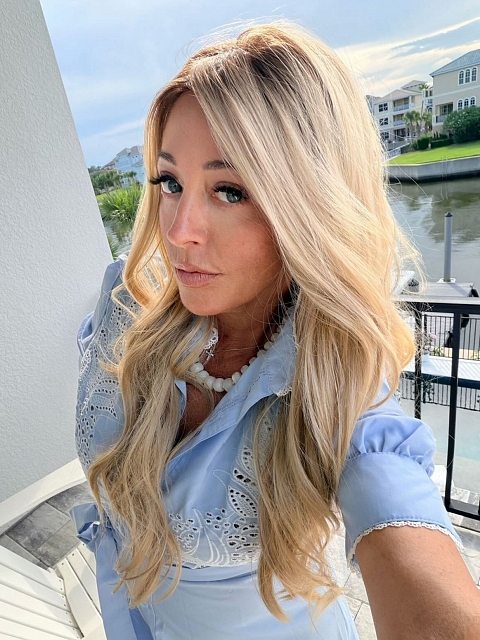 Glamvigor Hybrillia™ Blend Human Hair Blonde ombre long layered loose wavy Lace Part Wig GLP062