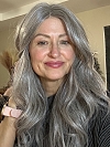 Exquisite grey wavy long-length  Synthetic Lace Part Wig GLP013