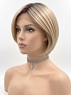 Glamvigor Hybrillia Blend Human Hair Light Ash Blonde Evenly Blended with Cool Platinum Blonde with Dark Roots multi-layered crop Wig (Basic Cap) GBC019