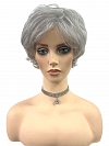 Glamvigor Hybrillia™ Blend Human Hair Light Gray with 20% Medium Brown Evenly Blended with Pure White short, barely waved layered  Wig (Basic Cap) GBC022