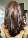 Captivating  Warm Medium Brown Evenly Blended with Medium Golden Blonde Long Straight Synthetic Lace Part Wig GLP023