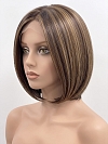 Glamvigor Hybrillia Blend Human Hair Stunning Medium Brown With Ginger Red Highlights medium bob haircut  Mono TOP Wig GMT005