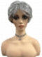 Light Gray with 20% Medium Brown Evenly Blended with Pure White short, barely waved layered  Synthetic Wig (Basic Cap) GBC022