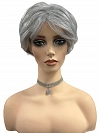 Light Gray with 20% Medium Brown Evenly Blended with Pure White short, barely waved layered  Synthetic Wig (Basic Cap) GBC022