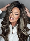 Gorgeous Brown with Light Honey Blonde Highlights and Dark Roots long bouncy barrel wavy  Synthetic Lace Part Wig GLP015