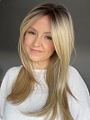 Trendy blonde ombre with gold highlights Straight  with side bangs Synthetic Lace Part Wig GLP008