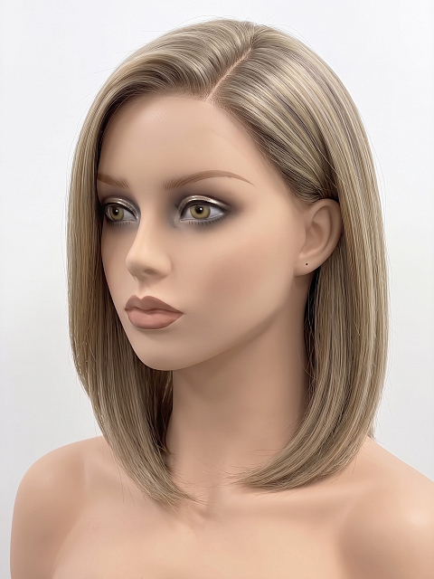 Glamvigor Hybrillia Blend Human Hair Mesmerizing Light Brown shoulder length bob Lace Part Wig GLP022