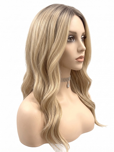 Glamvigor Hybrillia Blend Human Hair Exquisite Dark Honey Blonde ombre long layered wavy Lace Part Wig GLP021
