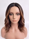 Glamvigor Hybrillia Blend Human Hair  ombre Auburn with  Blonde hights shoulder-length wavy PRE-CUT Lace Part Wig GLP079
