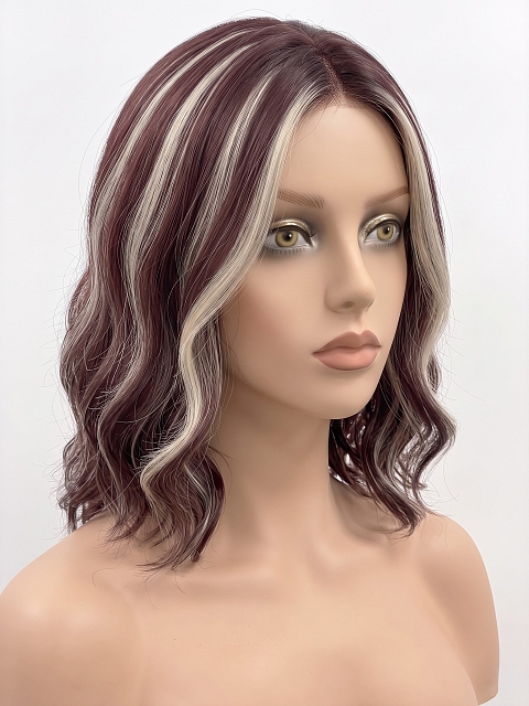 Glamvigor Hybrillia Blend Human Hair Trendy Auburn with  Cool Platinum Blonde Highlights wavy  Lace Part Wig GLP006