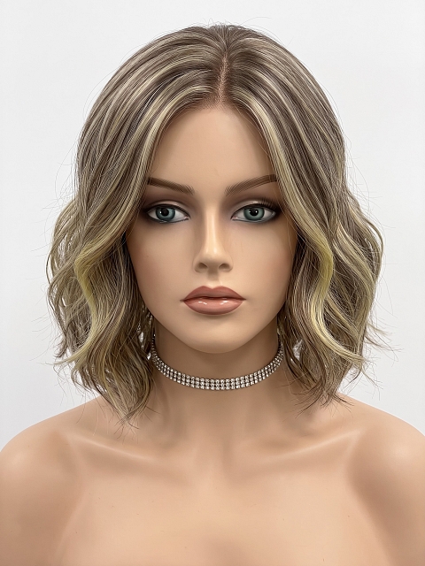 Glamvigor Hybrillia Blend Human Hair Adorable  light red color with golden blonde nape wavy bob Lace Part Wig GLP016