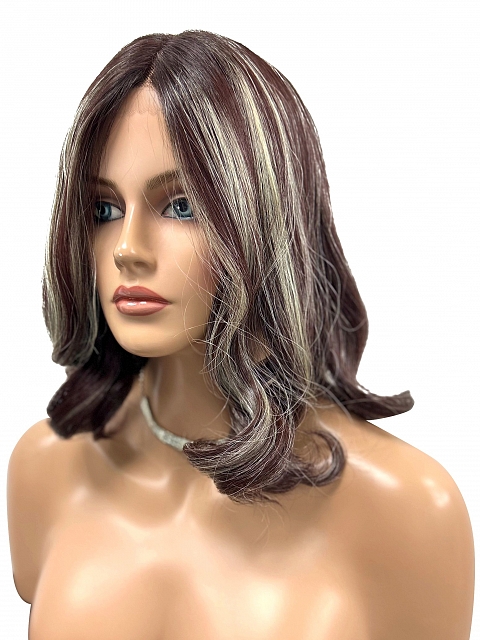 Trendy Medium Auburn with Blonde Highlights Medium Curls Synthetic Lace Part Wig GLP006