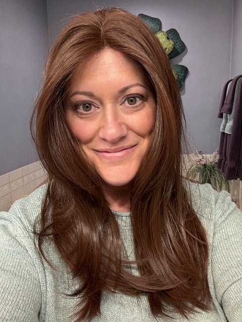 Soft dark brown long layered straight Synthetic Lace Part Wig GLP005