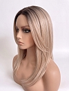 Glamvigor Hybrillia Blend Human Hair Blonde Blended Mixed Cool Platinum  with Dark Roots Medium layered Straight PRE-CUT Lace Part Wig GLP077