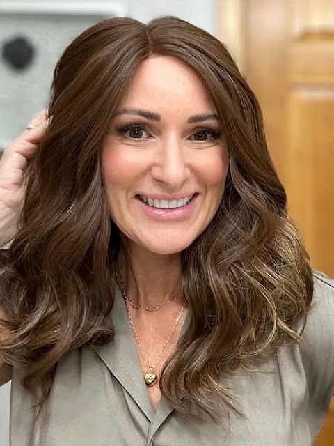 Trendsetting  Medium Brown layered wavy  Synthetic Lace Part Wig GLP024