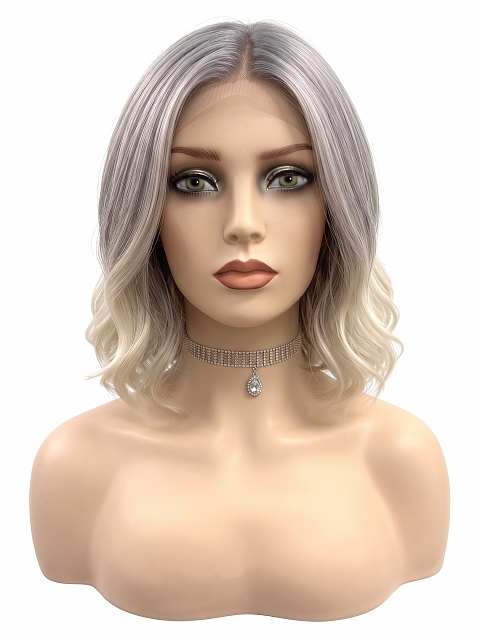 Glamvigor Hybrillia Blend Human Hair Pretty ombre blonde Wavy Bob Lace Part Wig GLP017