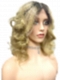 flirty Dark Blonde with Light Copper Blonde Highlights & Golden Brown Roots mid-length layered waves synthetic Lace Part  wig glp037