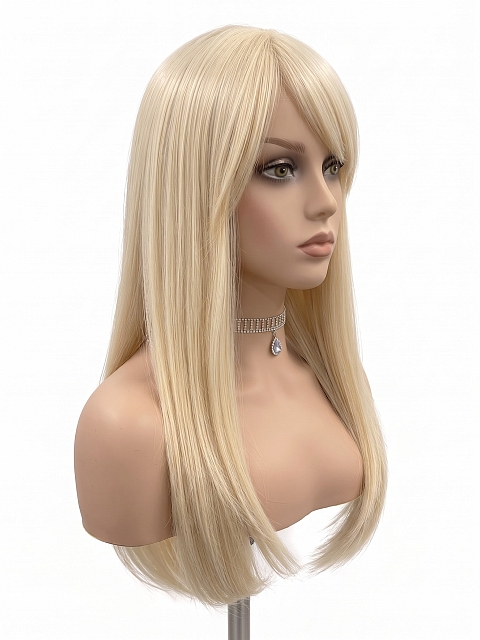 Glamvigor Hybrillia Blend Human Hair long warm blonde straight  with bangsLace Part Wig GLP086