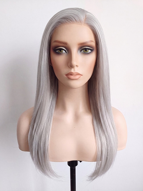 Glamvigor Hybrillia™ Blend Human Hair Light Grey long layered PRE-CUT Lace Part Wig GLP073