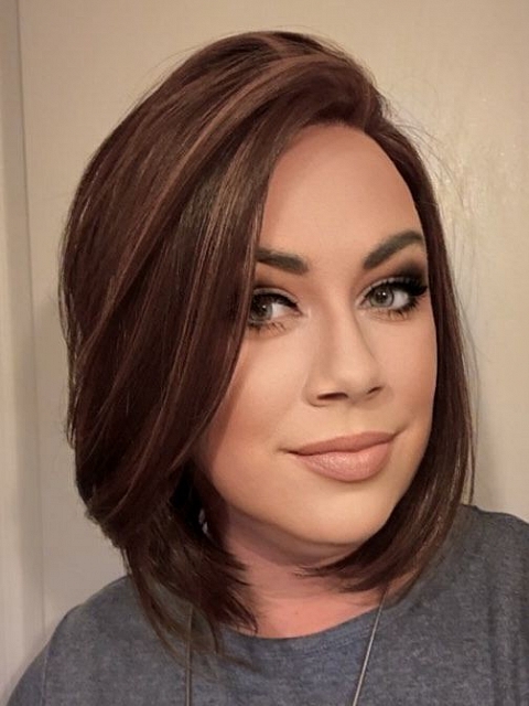 Stunning Medium Brown With Ginger Red Highlights medium bob haircut Synthetic Mono TOP Wig GMT005