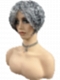 Grey with 40% white Blended short  length with full bangs bob Synthetic Wig (Basic Cap) GBC021
