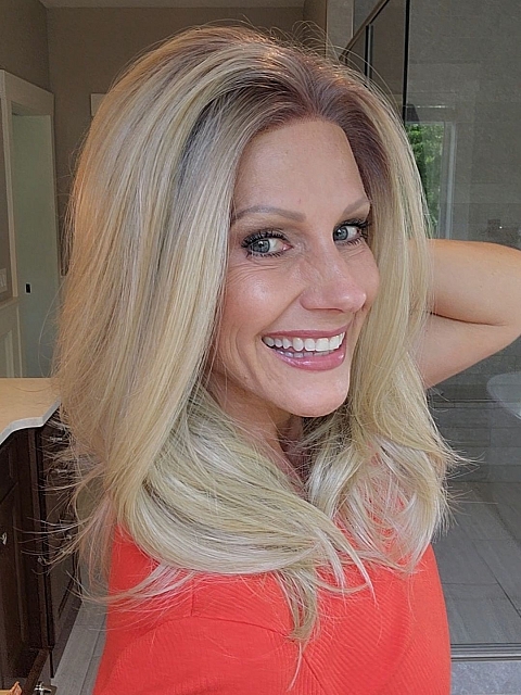 Glamvigor Hybrillia™ Blend Human Hair Pretty Blonde Ombre Medium layered Straight Lace Part Wig GLP007