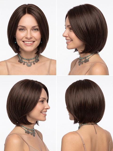 Glamvigor Hybrillia Blend Human Hair Chic Off Black shaded with Dark BrownBob Mono Top Wig GMT001