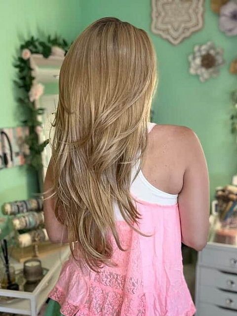 Dazzling Honey Blonde ombre lengthy textured layered fall to mid-back Synthetic Lace Part Wig GLP028