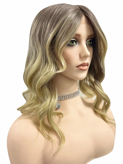 Natural Ash Blonde ombre  soft wavy layered Synthetic Lace Part Wig GLP043