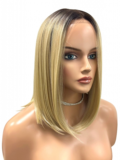 Blonde Ombre Straight Medium Length Synthetic Lace Part Wig GLP004